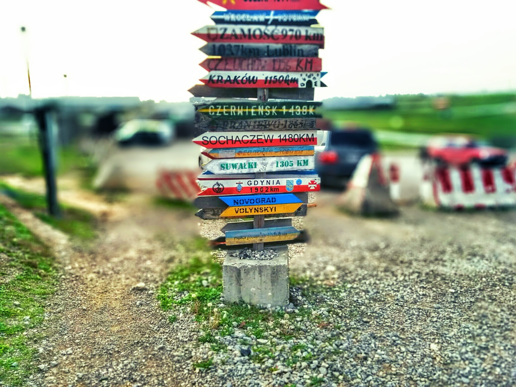 Signpost at Camp Bondsteel, Kosovo, with multiple foreign cities.
